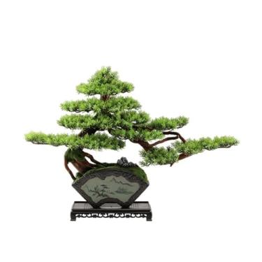 Imagem de Árvore de simulação de bonsai artificial com placa de cerâmica e base para sala de estar, escritório, mesa, planta falsa, enfeite de árvore de bonsai artificial
