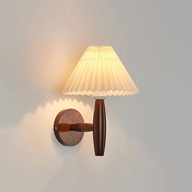 Imagem de Luminária de parede de madeira, arandela nórdica com cúpula de PVC plissado branco, luminária de decoração para casa, luminárias de parede internas E27, arandelas de madeira para sala de est
