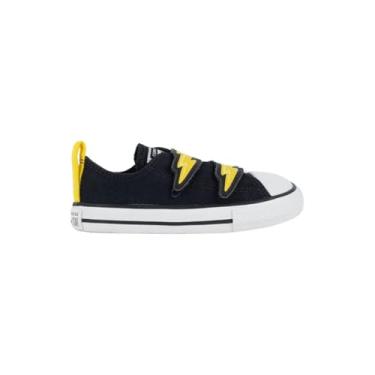 Imagem de Tênis Converse All Star Infantil 2V Ox - Cano baixo, Original, Confortável, Ideal para o dia a dia, Estilo Clássico (Preto/Amarelo/Branco, BR, Criança de 1 a 3 anos, Numérico, 21)