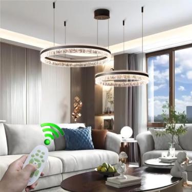Imagem de Lustre moderno LED regulável para sala de estar, luminária pendente grande circular, luminária suspensa, mesa de jantar de alumínio, luz de teto, cozinha, sala de jantar, quarto, com control