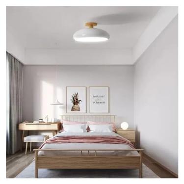 Imagem de Luminária de teto moderna de madeira LED laranja para sala de estar, quarto, sala de jantar e corredor, decoração interna com luminárias redondas de PVC