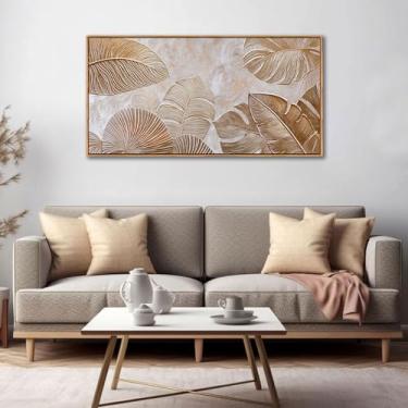 Imagem de Arte de parede minimalista para sala de estar - arte de parede moderna bege | Pintura em tela Boho emoldurada grande | Imagens neutras contemporâneas para quarto acima da cama | Decoração de arte 50 ×