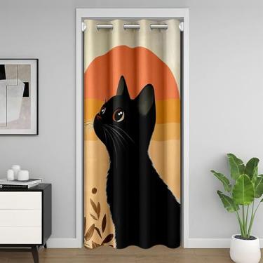 Imagem de meiyoeat Linda cortina blecaute de gato preto boho, moderno, meados do século, para porta de armário, 150 x 203 cm, 1 painel, decoração para meninos e meninas, animal de estimação, cortina de porta de