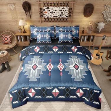 Imagem de Erosebridal Jogo de cama solteiro asteca do sudoeste de 7 peças, conjunto de edredom rústico ocidental, nativo exótico americano, para quarto de meninos e adolescentes, geométrico, boêmio vintage