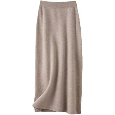 Imagem de Mulheres Inverno Cashmere Malha Saias Longas Para Mulheres De Comprimento Médio Cintura Alta Linha A Saias Femininas Calças De Lã, Khaki9, XXL
