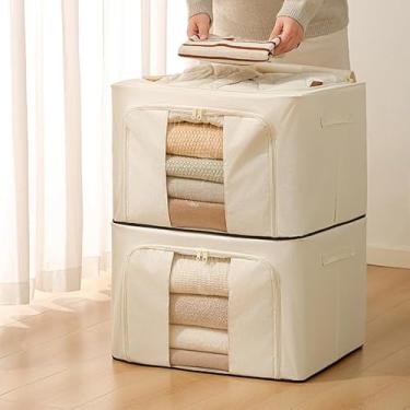 Imagem de Caixa Organizadora Premium Dobrável com Zíper e Visor Transparente – Roupas, Cobertores e Brinquedos (BEGE 24L, 2)