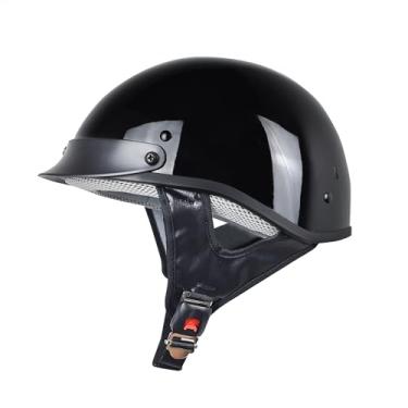 Imagem de CHCYCLE Capacetes Para Adultos, Capacete De Motocicleta, Meio Capacete, Mulheres, Homens, Aprovado Pela Dot, Ciclismo, Motocross (Pequeno, Preto Brilhante)