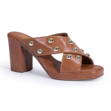 Imagem de Tamanco Feminino Meia Pata em X com Apliques Confortável Via Angel 10202 (Caramelo, BR, Adulto, Numérico, 37)