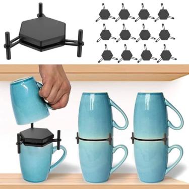 Imagem de 12 peças de suporte empilhável para canecas de café, empilhável, organizador de copos empilháveis, organizador de armazenamento de cozinha para canecas de café, armário, xícara de chá (12 peças)