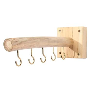 Imagem de Cabide montado na parede, gancho de parede de madeira, suporte de exibição de bolso, rack de parede de entrada de porta, rack de armazenamento, gancho com 5 ganchos cabide pendurado na entrada (cor: