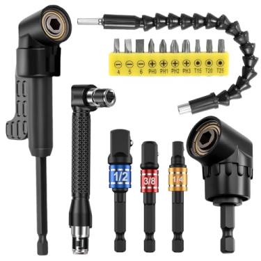 Imagem de Conjunto de extensão de broca flexível, 17 peças, kit de chave de fenda de extensão de aço, kit de chave de fenda em forma de L rotativo de 360°, adequado para casa (preto)