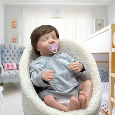 Imagem de QXYIXZ bebe reborn realista,bebê reborn menino recém-nascido - 20" 49cm Roupas cinzas com chupeta Lavável Artérias visíveis boneca reborn original bebê reborn de silicone sólido