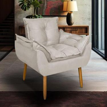 Imagem de Poltrona Opala Para Sala Clínica Salão Pés De Madeira Suede - Casal De