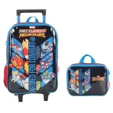 Imagem de Kit Mochila de Carrinho Infantil + Lancheira Luxcel IC41582AG Heróis M