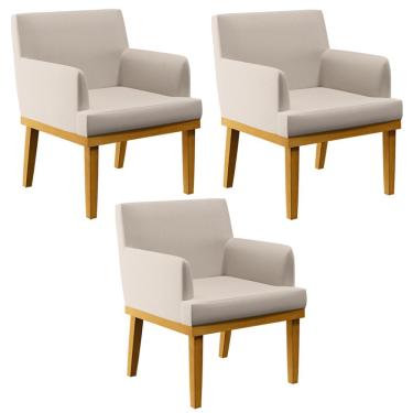 Imagem de Kit 03 Poltronas Decorativas Para Sala de Estar Beatriz W01 Linho Cru - Lyam Decor