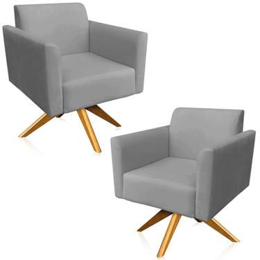 Imagem de Kit 02 Poltronas Decorativas Isabella Base Giratória Madeira Suede Grafite - Gran Belo