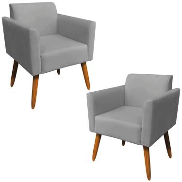 Imagem de Kit 02 Poltronas Decorativas Isabella Pés Palito Madeira Suede Grafite - Gran Belo