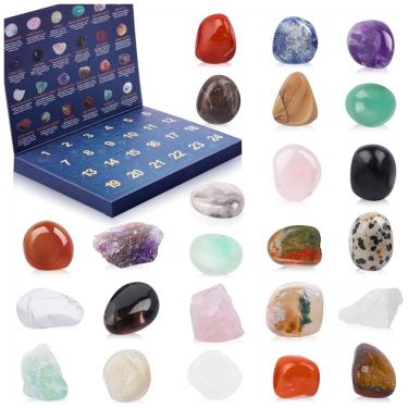 Imagem de Calendário do Advento de Cristais 2025 para Crianças, 24 Pedras de Cura de Gemas Naturais Calendário do Advento com Rochas