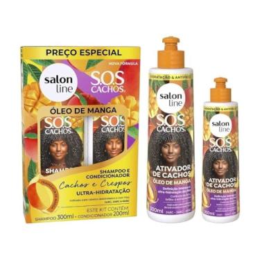 Imagem de Kit Shampoo, Condicionador, Creme para Pentear e Ativador de Cachos, Salon Line, S.O.S Cachos Manga, Vegano - Para Cabelos Ondulados, Cacheados e Crespos, 4 Unidades