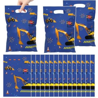 Imagem de Sacos de presente de construção, 50 peças, escavadeira - Caminhões basculantes temáticos cones de trânsito "STOP" padrões de sinalização saco de lembrancinha de festa bolsa de guloseimas doces lanche