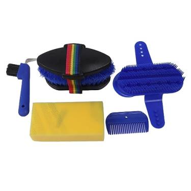 Imagem de Kit profissional de limpeza estável, conjunto de 6 peças, durável, material PP, escova para cuidados com cavalos, esponja, gancho de ferradura, escova estável para pele de cavalo e limpeza estável