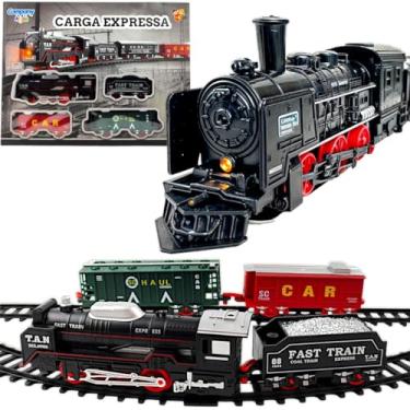 Imagem de Trem de Brinquedo Carga Expressa, 320cm de Trilho, com Locomotiva e 3 Vagões, Funciona à Pilha
