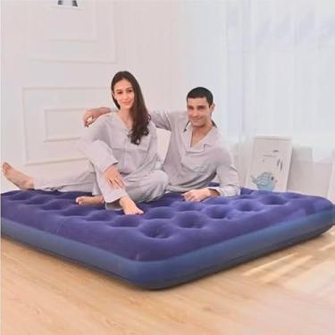 Imagem de Colchão Cama Inflável Casal Azul Flocado Liso Dormir Acampamento Ar Barraca Piscina Camping Portátil Rápido