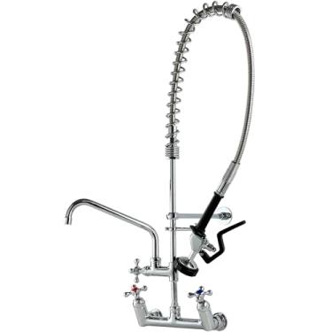 Imagem de YooGyy Torneira comercial com pulverizador central de 20 cm, suporte de parede de 91 cm de altura, bico giratório de 25 cm, torneira de pulverizador de pré-enxágue removível para pia de 1, 2 ou 3