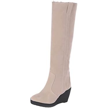Imagem de Botas femininas de cano longo bico fino inverno quente cano alto botas de salto alto botas de neve para uso ao ar livre, Bege, 6.5