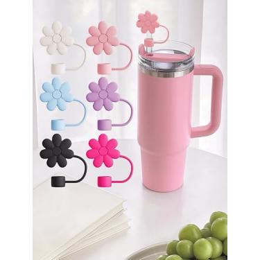 Imagem de 6 peças compatíveis com acessórios Stanley Cup, lindos topos de palha de flores compatíveis com Stanley Straw Cover 9-10 mm, tampa de silicone para copo