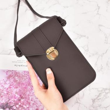 Imagem de Bolsa feminina de couro transversal para celular pequena carteira para celular mini bolsa de ombro impermeável com cartão, cinza escuro