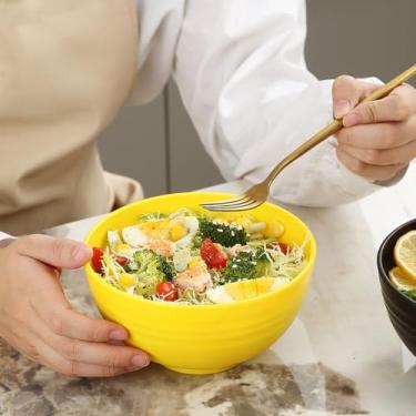 Imagem de Tigelas de plástico de 737 g, tigela reutilizável e resistente inquebrável para sopa, micro-ondas e lava-louças, tigelas de sopa e salada, conjunto de 2 (amarelo)