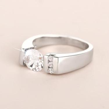 Imagem de Anéis de noivado de zircônia cúbica branca banhada a ouro branco, alianças de compromisso, festas noturnas, presentes de dia dos namorados, alianças de eternidade para mulheres, 8, Cobre, Sem pedra