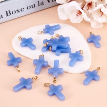 Imagem de Pingentes de cristal de crucifixo religioso azul de centáurea, 20 peças, pingentes de cristal de crucifixo religioso para a Páscoa, colar Eid Mubarak Ramadã, fabricação de joias