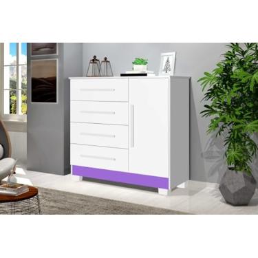 Imagem de Cômoda Sapateira 4 Gavetas e 1 Porta Ripado Malibu. (Branco/Lilas)