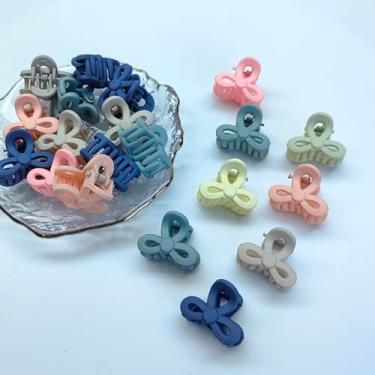 Imagem de 20 peças de mini grampos de cabelo de plástico, clipes de pressão antiderrapantes para mulheres (cores sortidas, formato de laço)