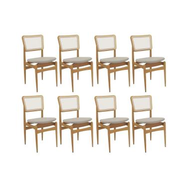Imagem de Cadeira Sala de Jantar Stela 1CMM013CA Premium Madeira Maciça Kit 8 Un Carvalho/Linho Bege Caqui/Tela Bege - Kappesberg