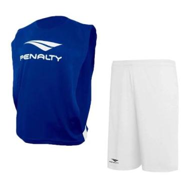Imagem de Kit Futebol Penalty Colete + Calção Juvenil, Azul, Branco, 12