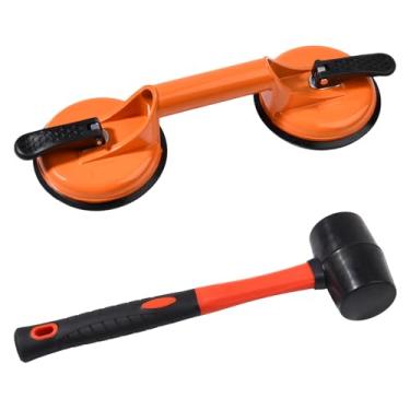 Imagem de LEONTOOL Kit de reparo de piso laminado de 2 peças para correção de lacunas de piso, inclui ventosas duplas a vácuo de alumínio resistente e martelo de borracha para levantar vidros grandes, piso de