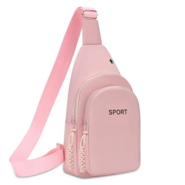 Imagem de Bolsa tiracolo para homens e mulheres, leve, ajustável, bolsa tiracolo de lazer, adequada para caminhadas ao ar livre e viagens, rosa, Bolsa tiracolo esportiva