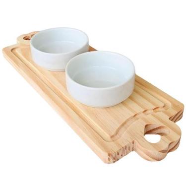 Imagem de Petisqueira Jogo para Servir Molhos e Caldas - Porcelana e Pinus - 3 T