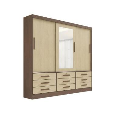 Imagem de Guarda Roupa Casal Meridian com Espelho 3 Portas 9 Gavetas com pés - D