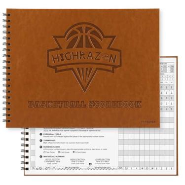 Imagem de HIGHRAZON Livro de pontuação de basquete premium, 65 jogos, 15 slots de jogador, 33 x 28 cm, livro de pontuação de capa dura para estatísticas, livro de pontuação de basquete para pontuador, treinador