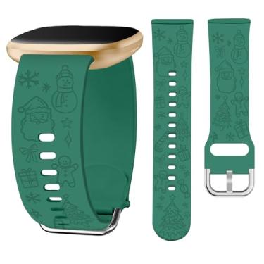 Imagem de Watbro Pulseira gravada de Natal compatível com Fitbit Versa 3/Sense/Fitbit Versa 4/Sense 2 para mulheres e homens, pulseira de silicone macio fofo boneco de neve gravada