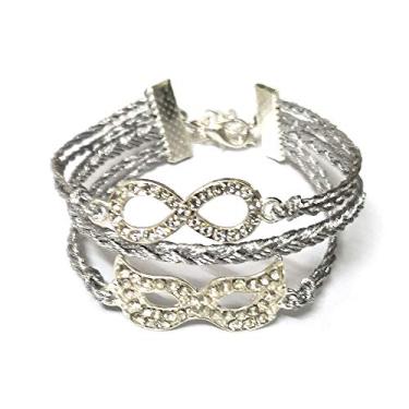 Imagem de LERYDESI Pulseira de máscara brilhante joias infinitas de cristal estilo boêmio pingente de prata diamante artificial corda trançada à mão para mulheres meninas festa dama de honra casamento baile