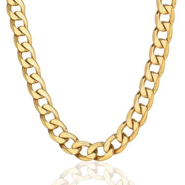 Imagem de Colar masculino de corrente cubana resistente da ChainsPro, 4/5/6/9/12/13/15 mm de largura, 14" 18" 20" 22" 24" 26" 28" 30" de comprimento, estilo legal hip-hop, aço inoxidável 316L/banhado a ouro 18K/preto (com caixa de presente)