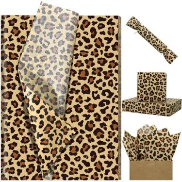 Imagem de 60 folhas de papel de seda leopardo para embrulho de presente de papel de seda com estampa animal para sacos de presente para festa safári na selva, embalagem de chá de bebê, artesanato DIY, 50 × 35