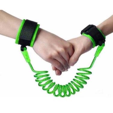 Imagem de Pulseira Guia Seguranca Baby Crianca Passeio Parque Rua Anti Perca Velcro Acolchoado Verde