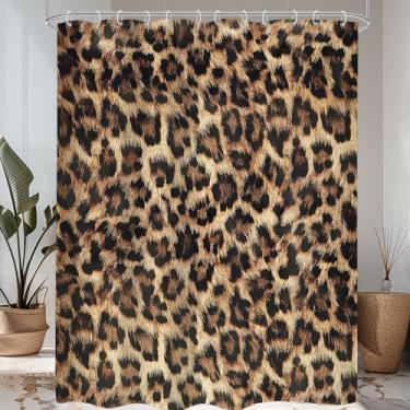 Imagem de LIGHTINHOME Cortina de chuveiro com estampa de leopardo extralonga 182 cm L x 246 cm A estampa de pele de safári selvagem poderoso gato chita panthera tecido de tecido impermeável poliéster banheiro