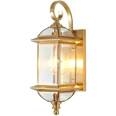Imagem de Luminária De Teto Para Porta Da Frente, Luminária Externa De Latão De 18,5" Com Vidro Dourado à Prova D'água Para Varanda, Jardim E Pátio., 1-pack, 14 * 47cm